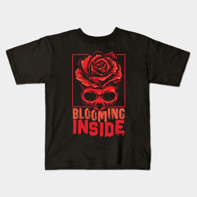 Blooming Inside Halloween Skull Kids T-Shirt by Teewyld